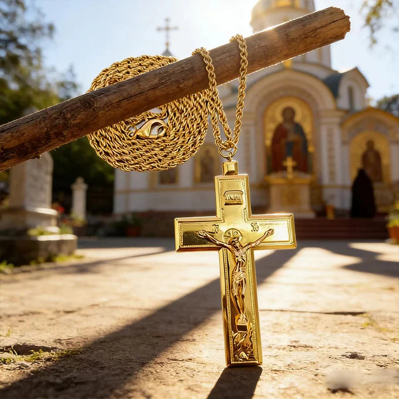 New Gold Plated Catholic Christian Jesus Crucifix Cross Pendant Necklace Religious Jewelry for Men Women Faith Devotional Gift