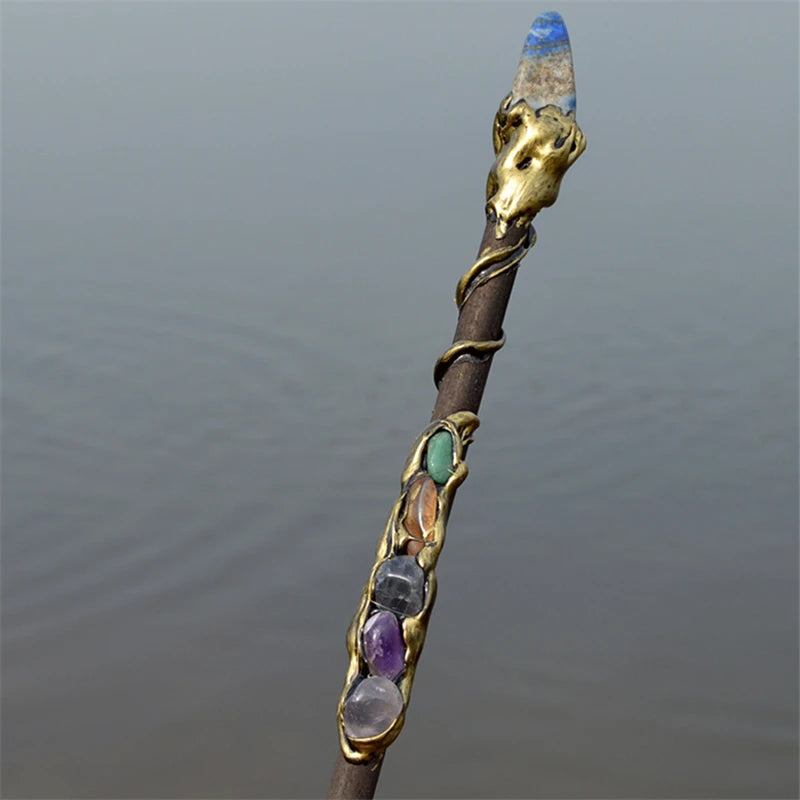 Witch Natural Crystal Wood Wand Amethyst Altar Spells Wizard Princess Fairy Magic Wands Ritual Tool Adornment Handmade Jewelry