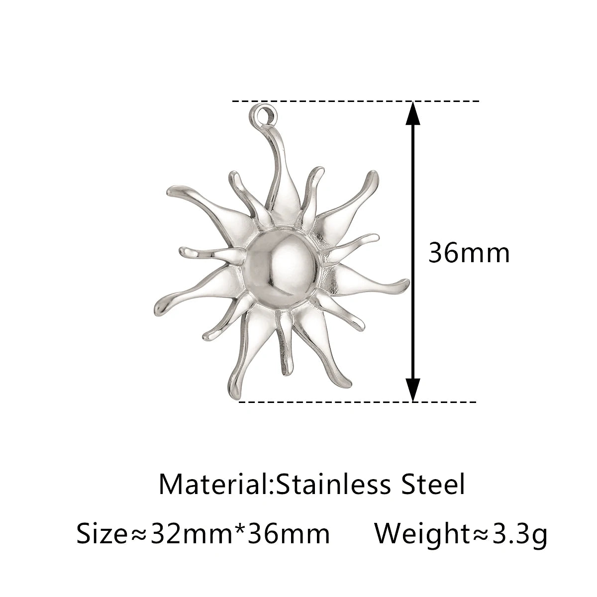 3Pcs Large Casting Vortex Face Sun Charms Stainless Steel Heart Celestial Pendants Fashion Jewelry Making DIY Bracelets Necklace