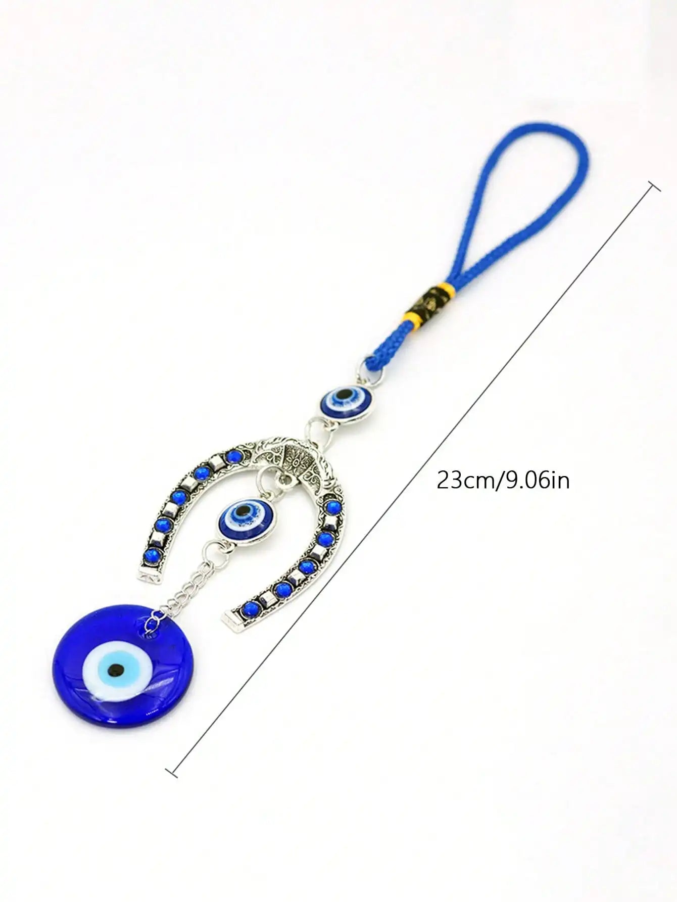 1pc Devil's Eye Horseshoe-shaped Blue Eye Rhinestone Lucky Decoration Pendant, Keychain & Car Hanger