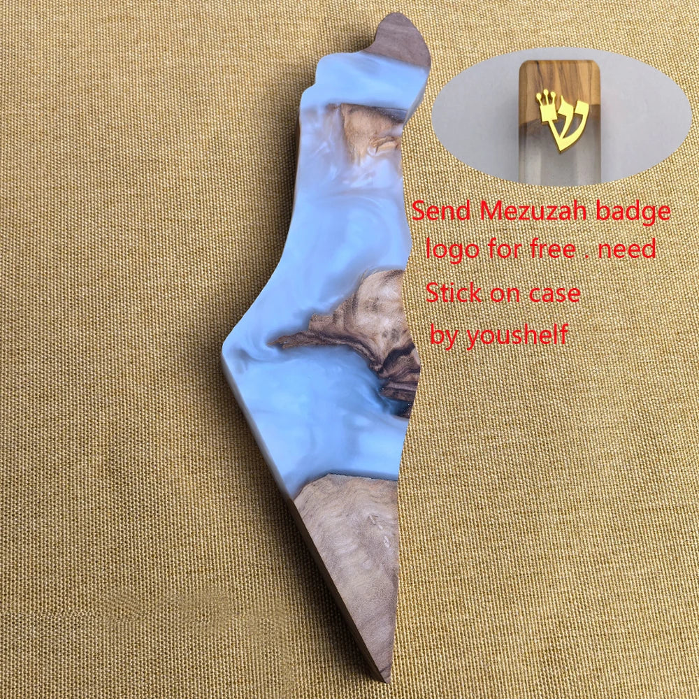 Israel Map Mezuzah Case Epoxy Resin With Olive Wood Mezuzah case Judaism Mezuzah Holy Shema Blessing Hebrew Jew Home Decorations