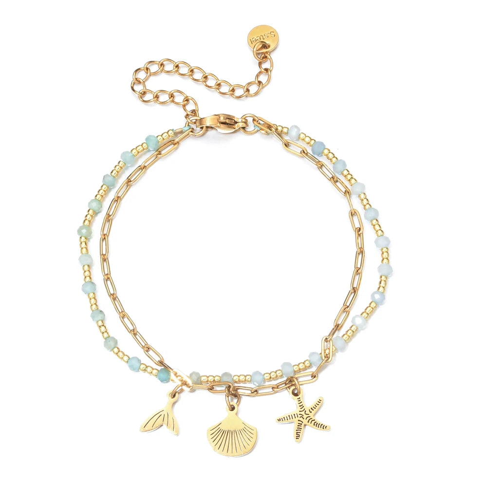 New Boho Handmade Color Evil Eye Hamsa Hand Charms Stainless Steel Bracelet Luxury Natural stone jewelry Accessories