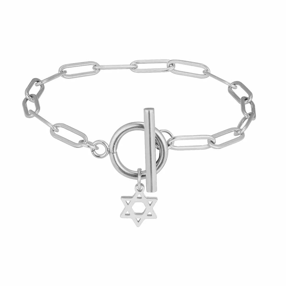 Dawapara Star of David Bracelet Jewish Prayer Judaica Hexagram Charm Protection Amulet Couple Gift Stainless Steel Jewelry