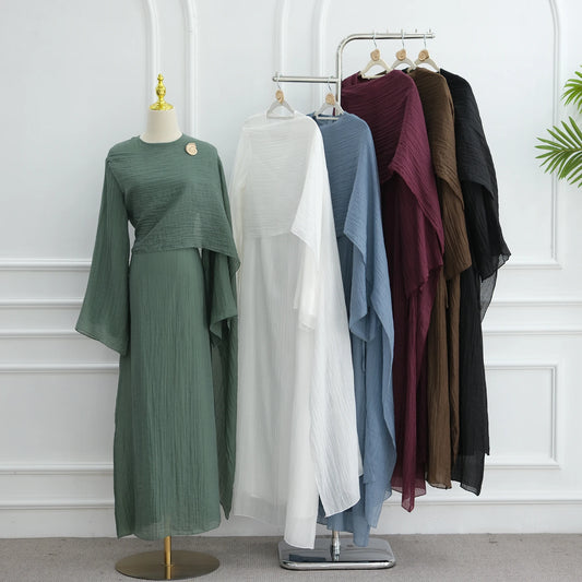 Sweet Slim-Fit Hijabi Abaya Dress-Fixed Long Scarf, Integrated Waist Belts, Decorative Pin. Ramadan Eid Party Muslim Women Dress