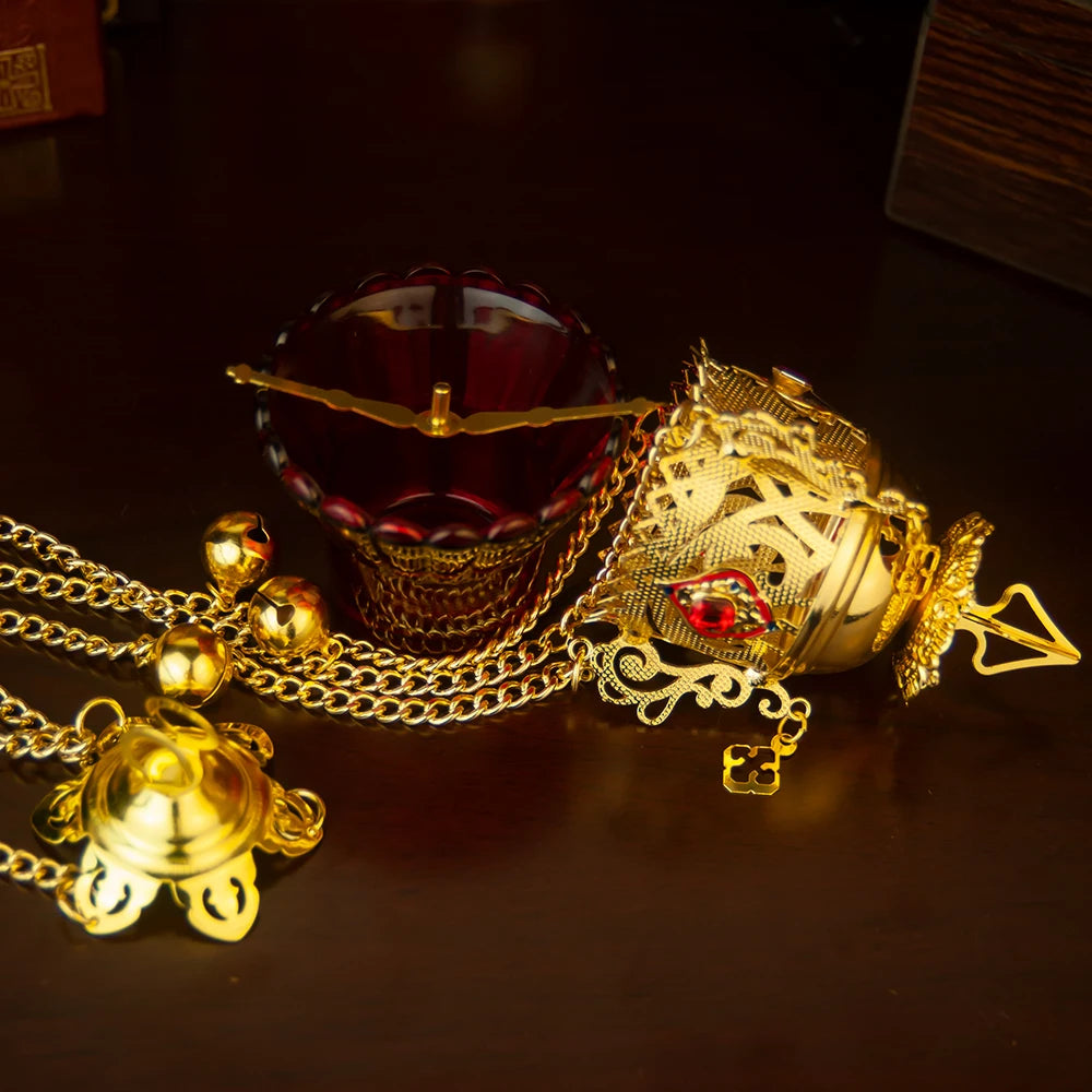 New 2026 Orthodox Church vigil Lamp Small Hanging Lamp With Chain High Quality By Hand Made Golden Plating Box Gift