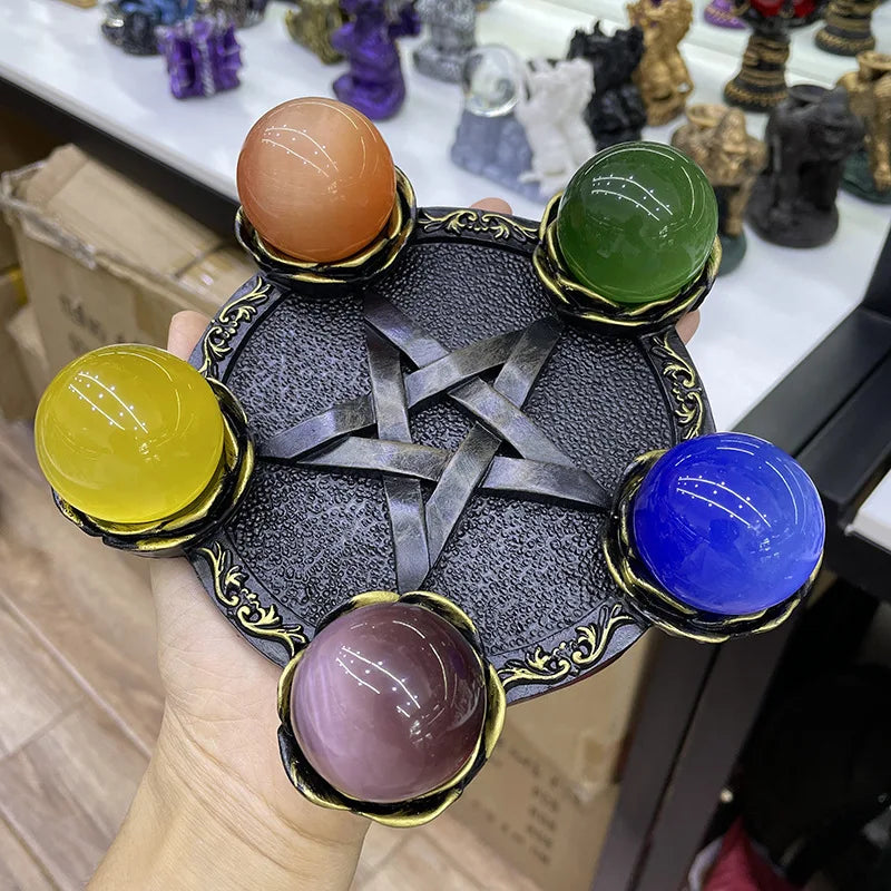 Crystal Ball Holder Astrology Pentacle Altar Plate Resin Tealight Holder Tray Witchcraft Altar Supplies Home Decor