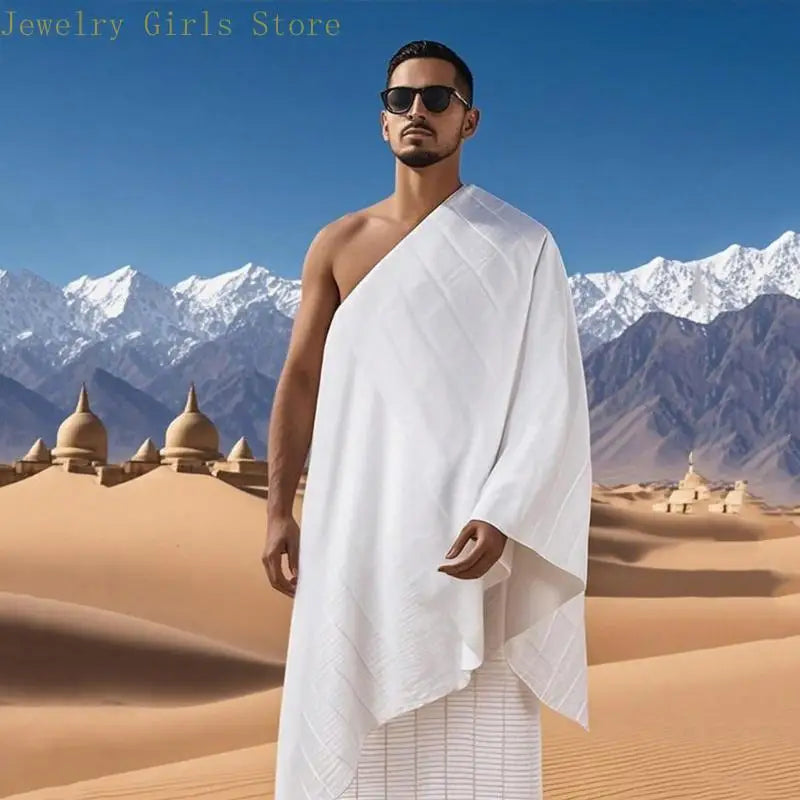 2Pieces Natural Cotton Ihram Towel for Men Hajj and Umrah Towel Set 110×210 (43×82.68 in) Ahram Ehram Islamic Clothing