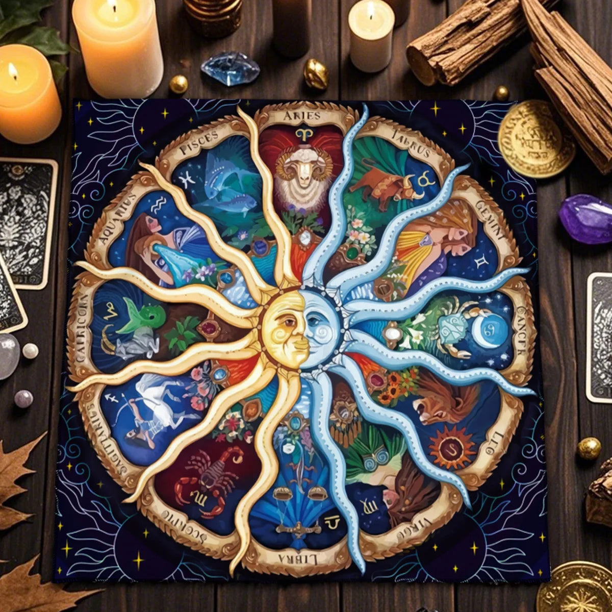 Floral And Sun Tarot Card Tablecloth Altar Cloth Flower Life Spread Tarot Reading Cloth Spiritual Oracle Card Pad