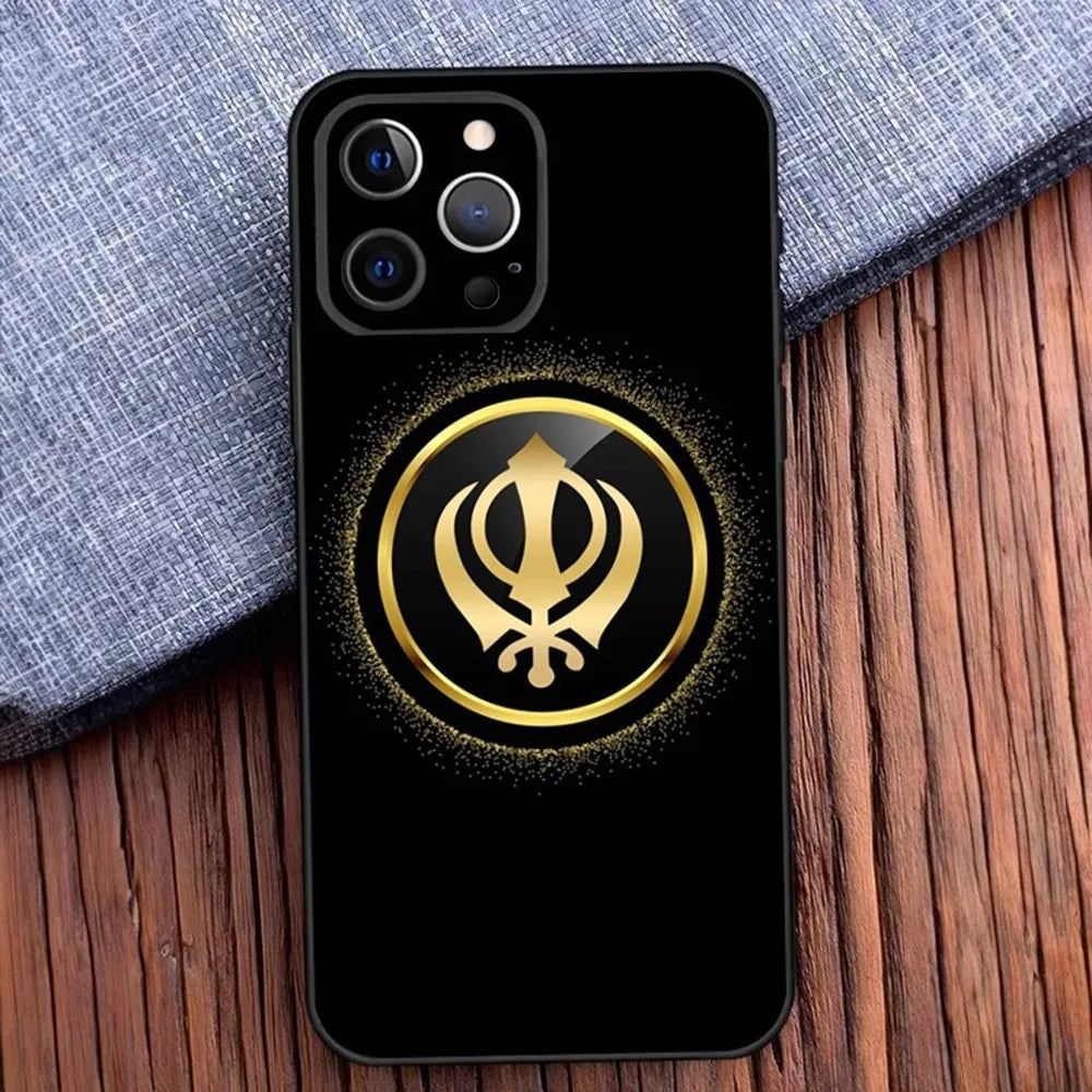 Sikh Khanda Sikhism Phone Case For iPhone 16,15,14,13,12,11,Pro,X,XS,Max,XR,Plus,Mini Soft Black Cover