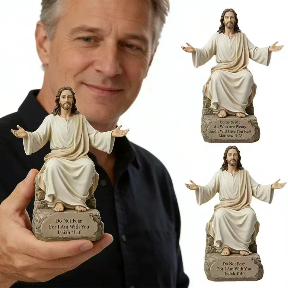 Jesus Open Arms Blessing Statue With Bible Verse Base I Am With You Always Resin Christian Figurine Religious Home Decor Gift