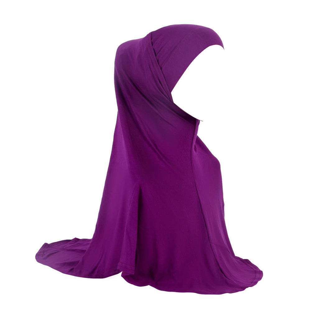 Women 2 Piece Solid Color Amira Jersey Muslim Hijab Soft Stretch Head Scarf with Tube Inner Underscarf Cap Hood Prayer Turbante