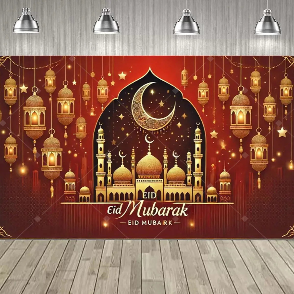 Eid al Fitr Party Supplie Decoration Backdrop Islamic Mosque Architecture Mubarak Ramadan Party Festival Celebration Banner