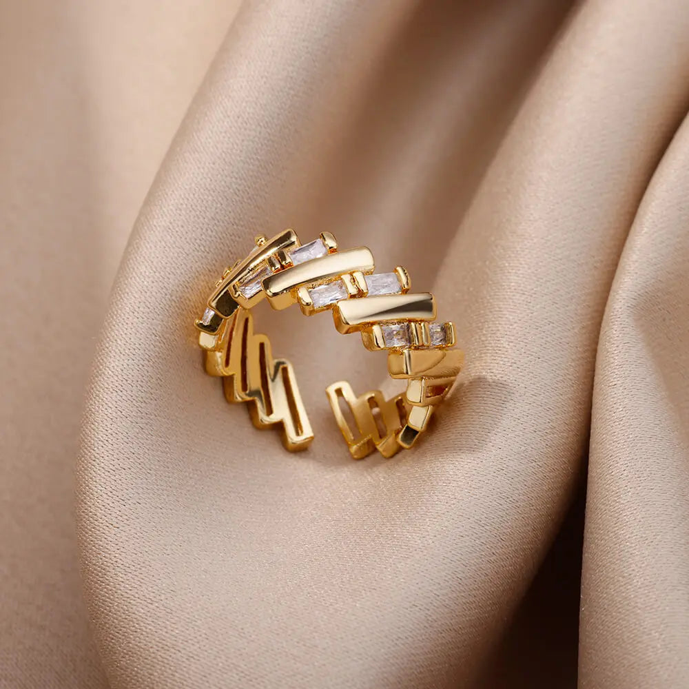 Zircon Moon Rings For Women Stainless Steel Glowing Moon Star Adjustable Finger Ring Aesthetic Wedding Jewelery Gift bague femme