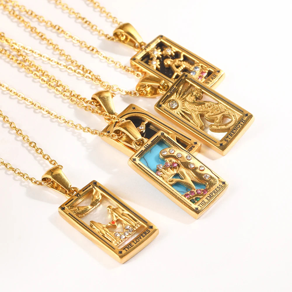 E.B.belle Original New Tarot Queen Lover Magician Moon Necklace Tarnish Free Stainless Steel Jewelry 18K Gold Plated Decoration