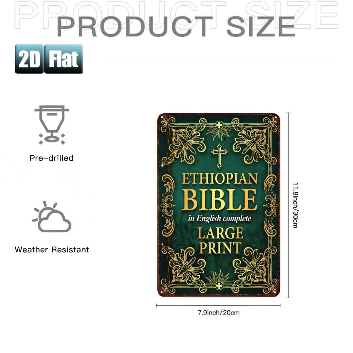 2D Flat, 1pc Large Print Ethiopian Bible in English - Complete Bible Book Suitable for, Church, Office Decor, Retro Metal  Sign