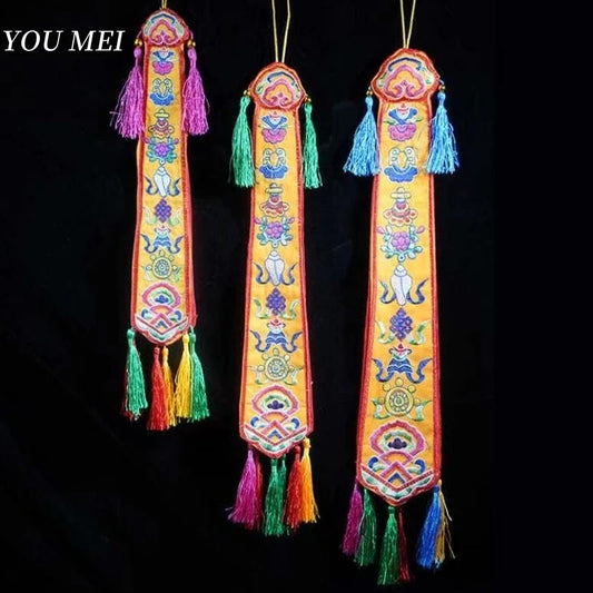 Nepal Handmade Eight Auspicious Flags,Tibetan Tassel Embroidery Decorative Handicrafts,Auspicious Hand Drum Flags Buddhist Item
