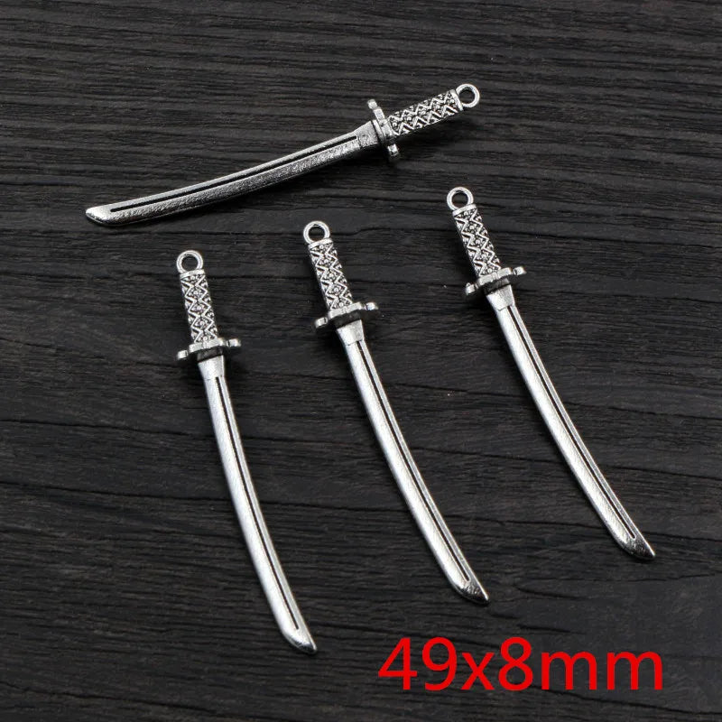 10pcs/lot Antique Silver Plated Sword Blade Charms Pedants DIY Jewelry Making Accessories for Necklace Craft Findings
