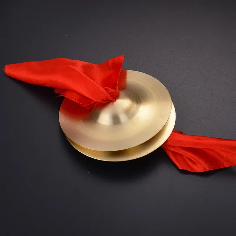 1 Pair Copper Cymbal Hand Percussion Instruments Traditional Chinese Gong with Finger Rope for Stage Party Musical Toys