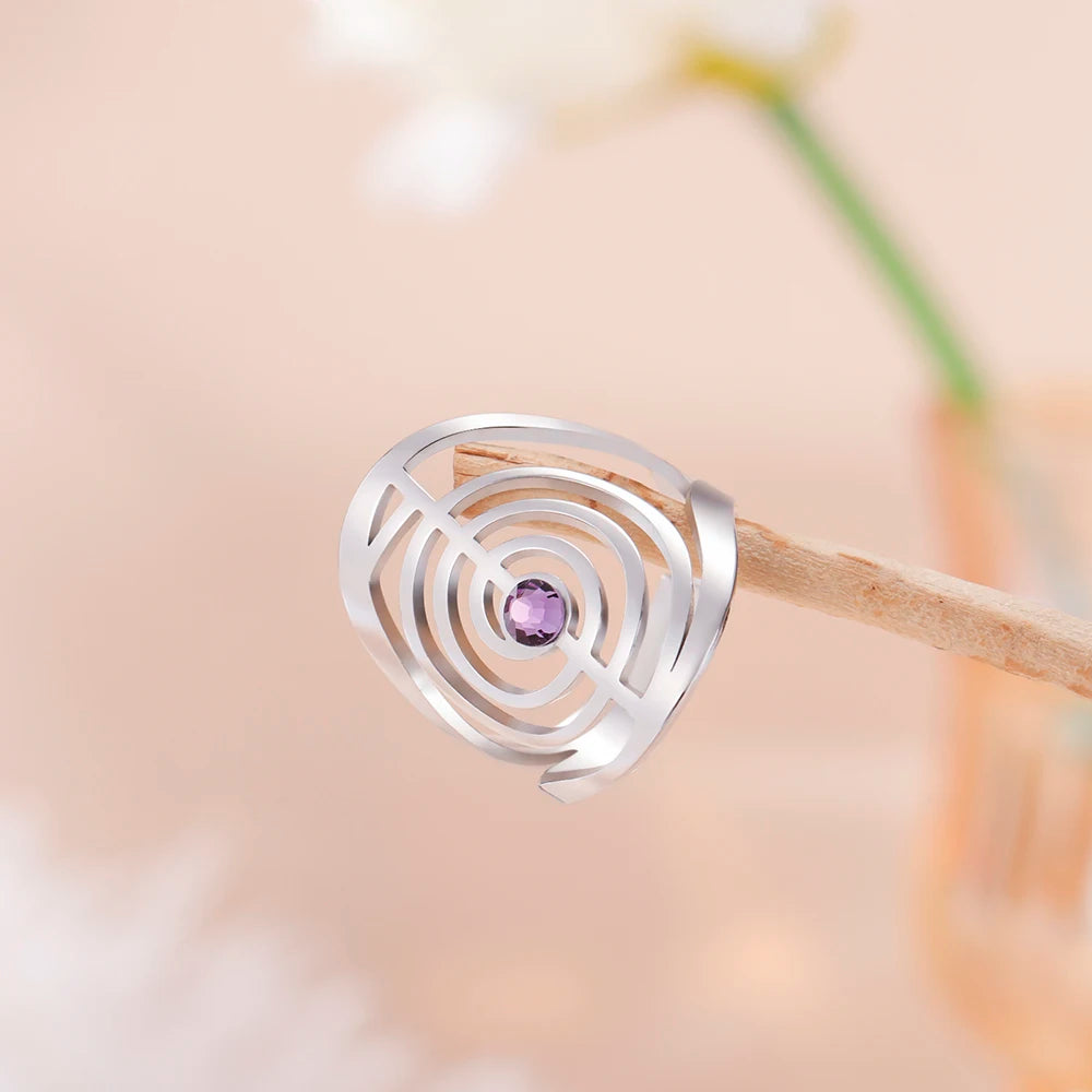 Dawapara ChoKuRei Adjustable Ring Spiral Reiki Healing Symbol Sacred Geometry Stainless Steel Ring Gift for Birthday Anniversary