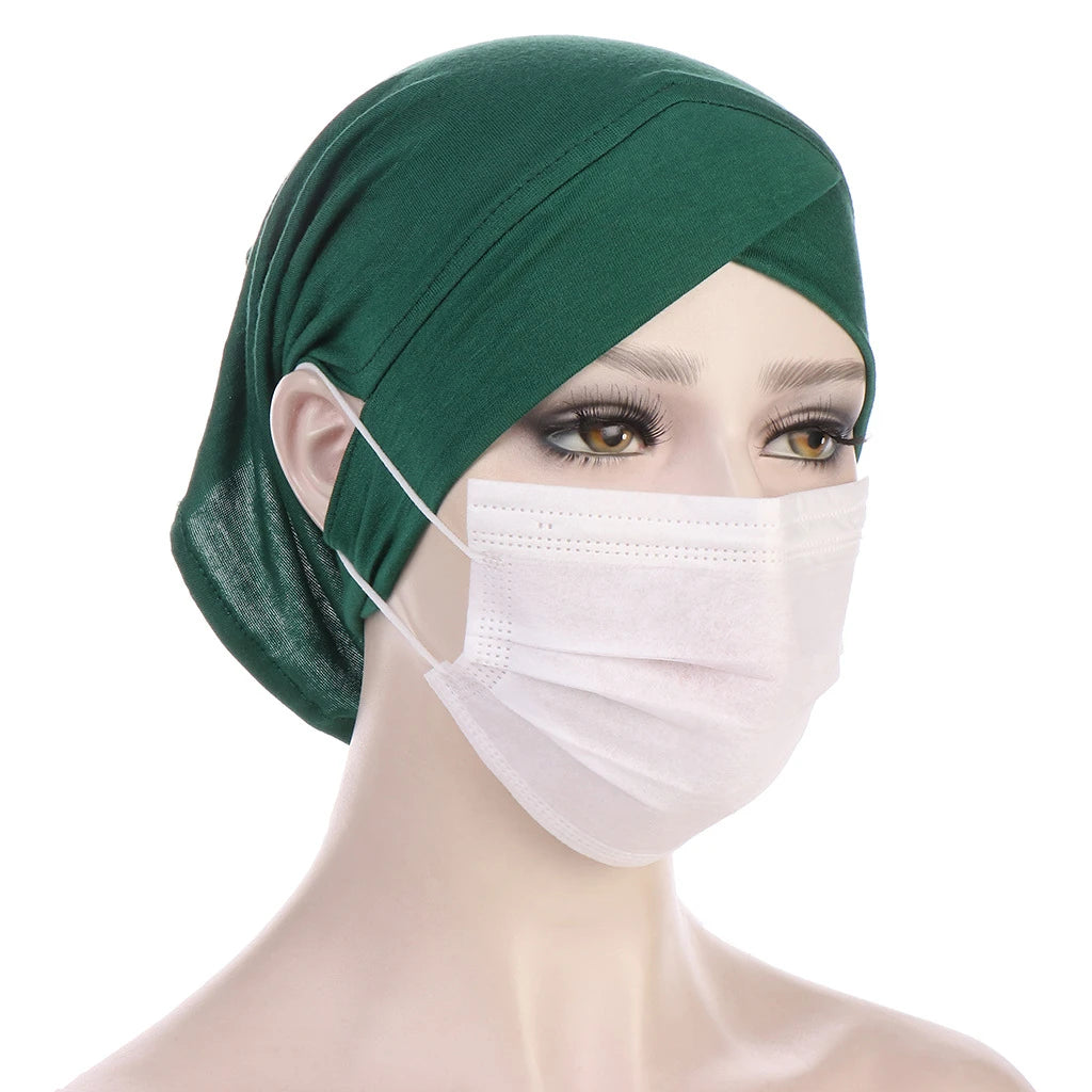 2026 New Jersey Earhole Underscarf Cap Forehead Cross Elastic Muslim Inner Hijab Caps Islamic Female Headscarf Turban Bonnet