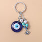 Aihua Lucky Eye Alloy Fatima Hand Keychain Heart Glass Bead Blue Turkish Evil Eye Key Chain Car Keyring for Women Men Jewelry