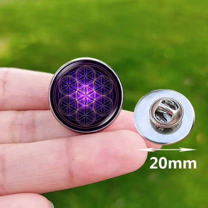 Metatron Cube Stainless Steel Pin Badge Sri Yantra Sacred Geometry Glass Brooch for Men Women Bag Decoration