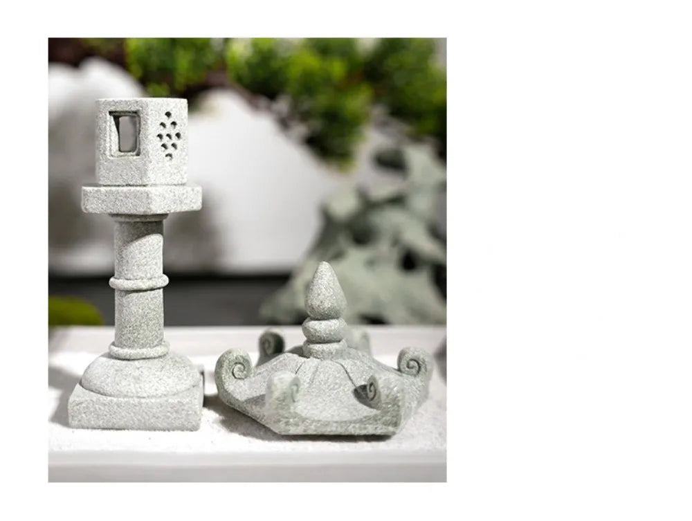 New Mini Pagoda Lantern Light Garden Statue Decorative Sand Stone Micro Landscape Lamp Zen Yard Miniature Bonsai