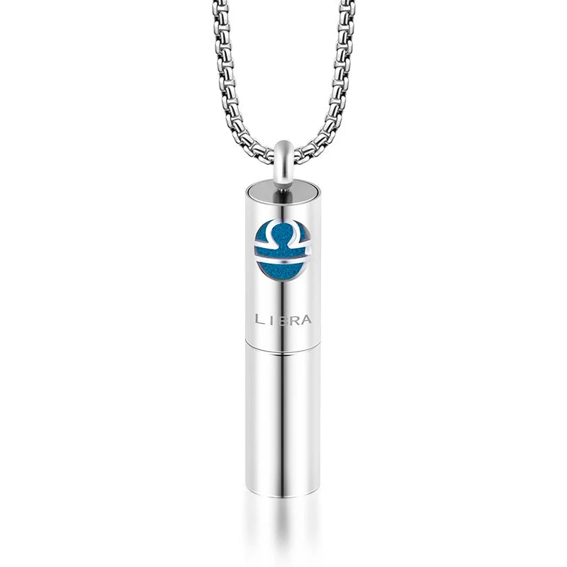 Twelve Constellations Aromatherapy Essential Oil Pendant Lockets Perfume Storage Diffuser Necklace 316L Stainless Steel Jewelry