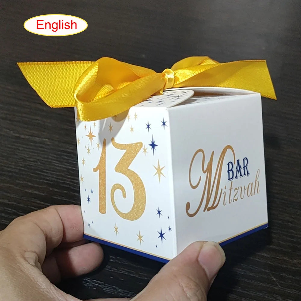 20PCS Kids Boy Bar Mitzvah Party Favor Mini Paper Guest Gift Candy Box Blue Girl 12th 13th Birthday Ceremony Events Decor