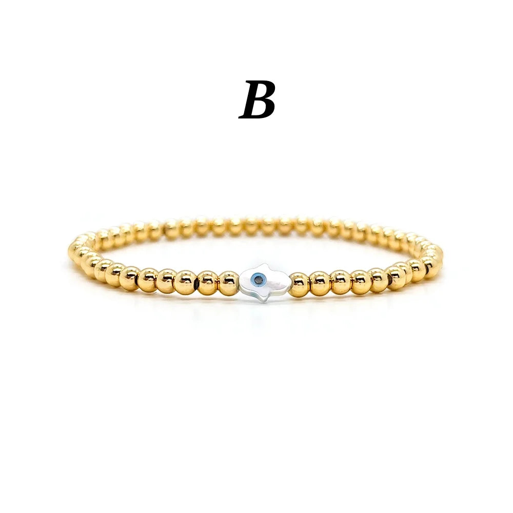 Vlen Evil Eye Bracelet for Women Hamsa Hand Protection Jewelry 18K Gold Plated Adjustable Stretch Pulsera Spiritual Gift for Her