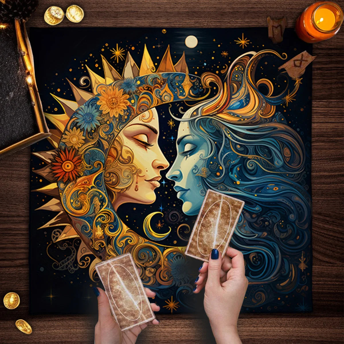 Floral And Sun Tarot Card Tablecloth Altar Cloth Flower Life Spread Tarot Reading Cloth Spiritual Oracle Card Pad
