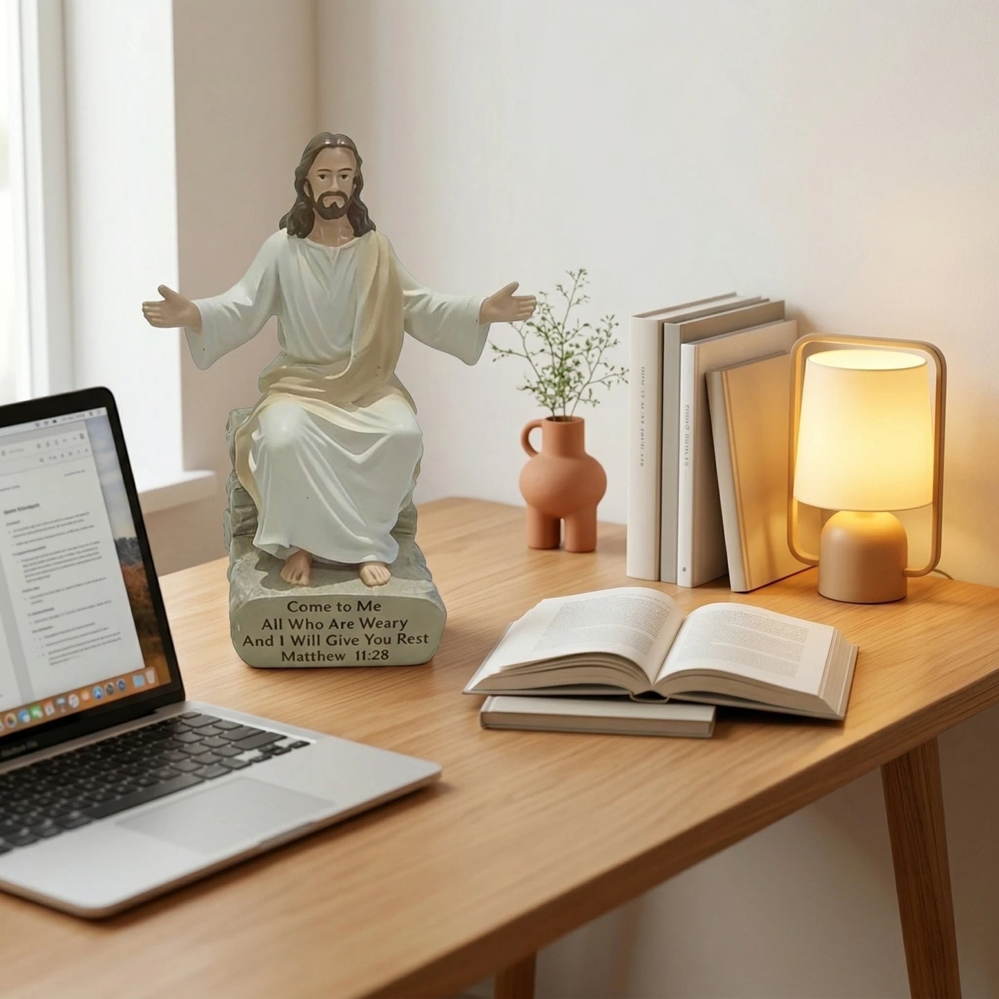 Desk Companion Jesus Resin Decorative Ornament, Christ Statues, with Slogans, Unique Spiritual Gifts, Home Desk Decor