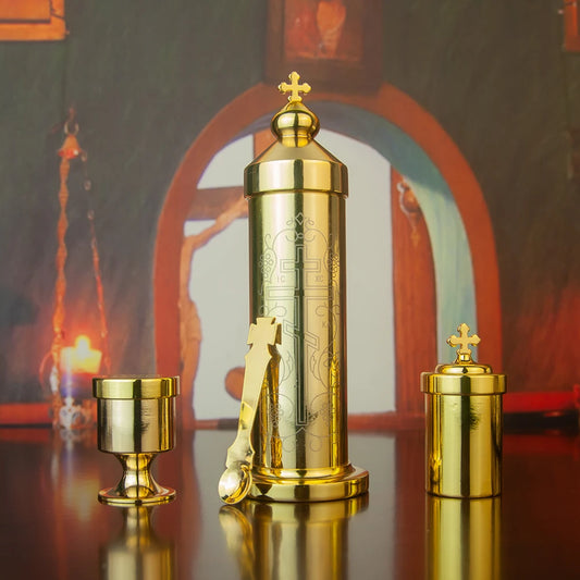 HTISOK Orthodox Holy Water Set, Religious Articles for Storing and Distributing Holy Water, Cross Design, Blessing Ceremony