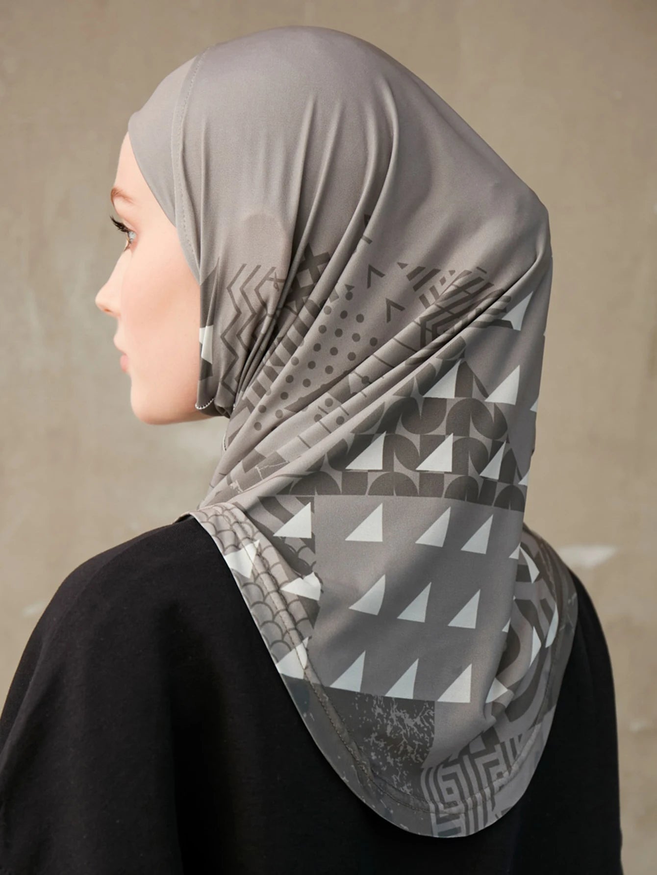 Sporty Inner Women's Hijabs Muslim Breathable Islamic Instant Turban For Ladies Geometric Printing Pattern Head Wrap Headband