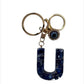 Blue Resin Initial Keychain - Evil Eye Letter Charm with Rhinestones & Tassel, Stylish Gift for Women, Lobster Clasp Accessory