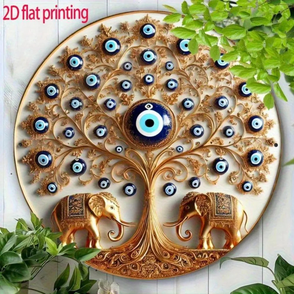 Evil Eye Round Wall Decor - Bohemian Hanging Wall Art for Living Room Bedroom Office Home Decoration