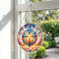 Stained Glass Cross with Flowers Acrylic Puzzle Suncatcher, 18cm/20cm Round Window Hanging