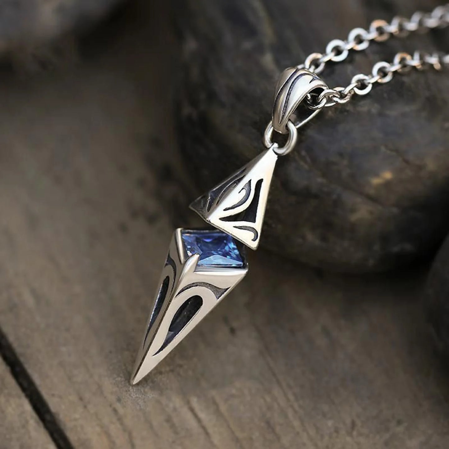 Stylish Blue Stone Man Necklaces Stainless Steel Jewelry Cube  Pendant Collar Birthday Party Dad Boyfriend Valentine Gifts