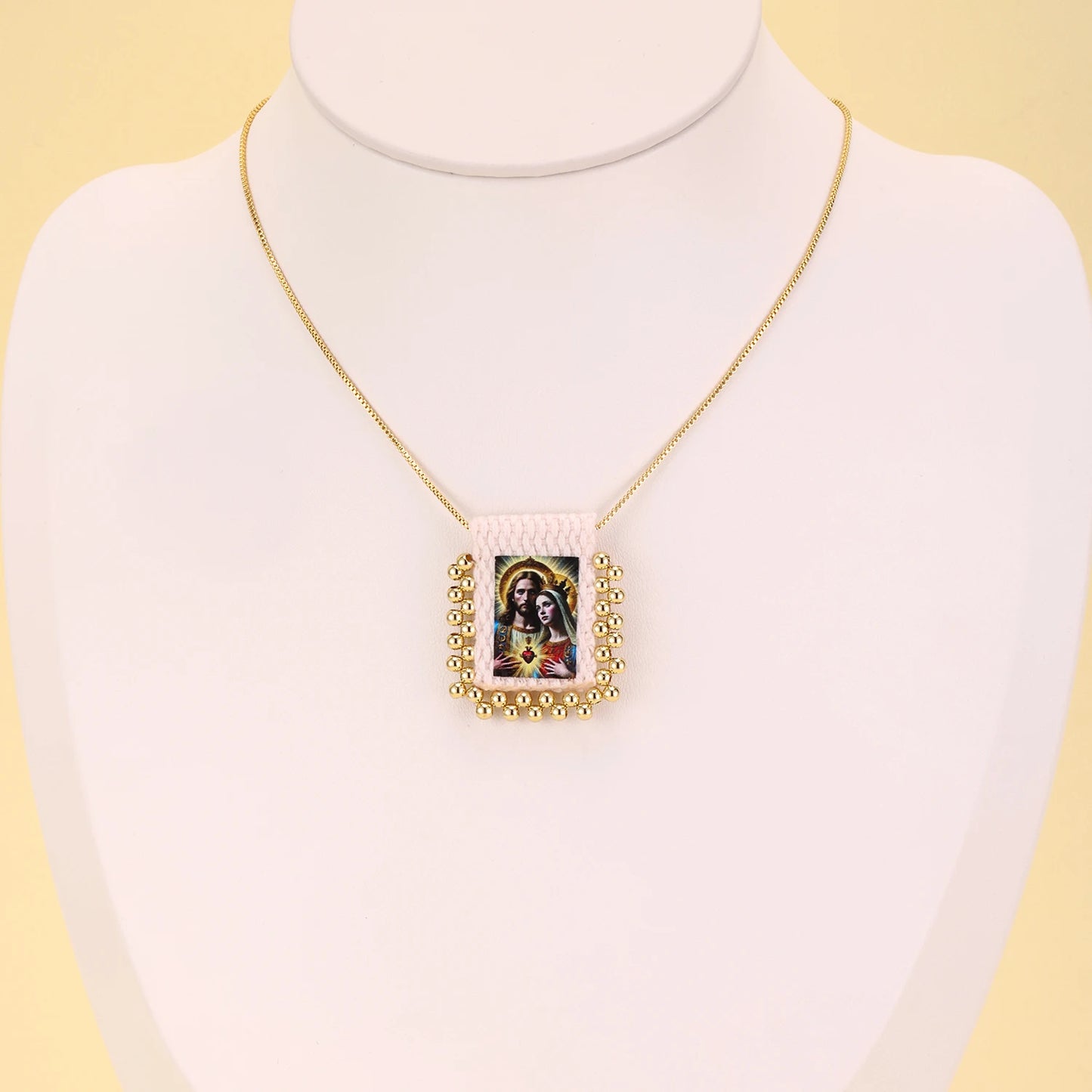 Nidin New Retro Religious Necklace Beaded Chain Link Virgin Mary & Jesus Sacred Heart Pendant For Women Men Prayer Jewelry Gifts