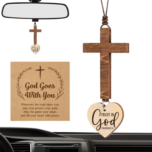 Christian Car Mirror Cross Pendant Jesus Bible Verse Ornament Hanging Decor for Women Men SUV Truck Vehicle Interior Rearview