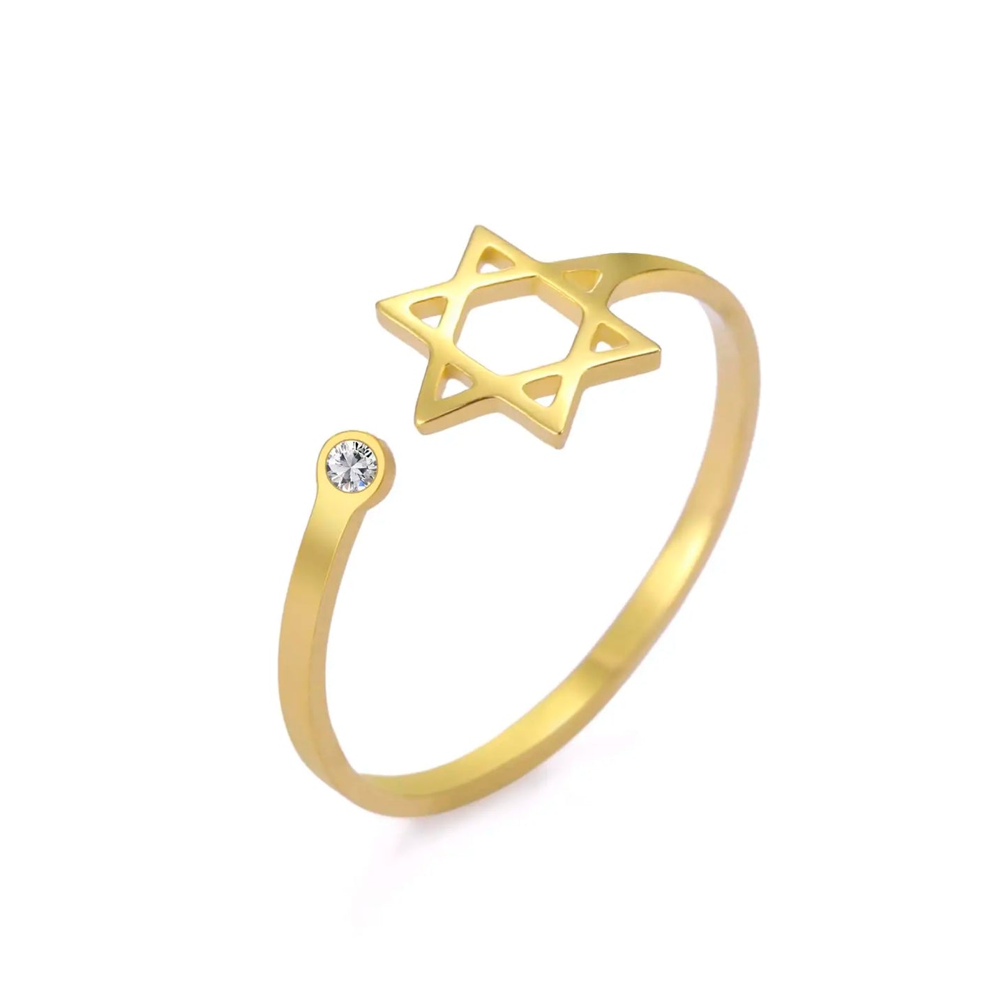 Dreamtimes Star of David Rings for Women Stainless Steel Adjustable Open Rings with Clear Zircon Hexagram Jewish Ring Jewelry