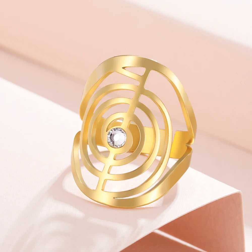Dawapara ChoKuRei Adjustable Ring Spiral Reiki Healing Symbol Sacred Geometry Stainless Steel Ring Gift for Birthday Anniversary