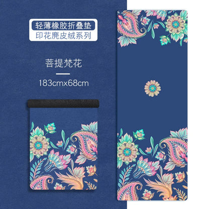 Ultra-thin Folding Yoga Mat Natural Rubber Suede Print Exercise Portable Sweat-absorbing Meditation Aesthetics DIY 183*68*0.1cm