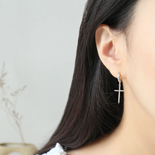 925 Sterling Silver Cross Earrings For Women Trendy Earring Jewelry Prevent Allergy Party Accessories Gift