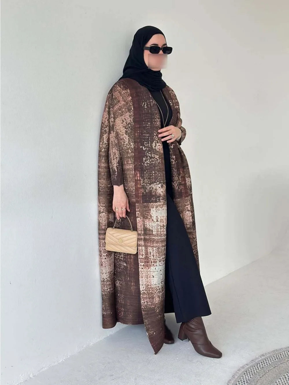 Muslim Pleated Abaya Stretch Open Dress Dress Women Eid Maxi Caftan Cardigan Robe Print Dubai Kaftan Islam Vestidos Jalabiya