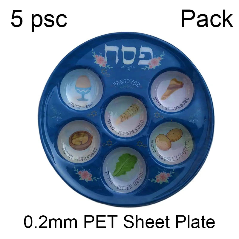 Jewish 6-Section Passover Seder Plate - Kosher, Melamine/Plastic/Silicone/Disposable Paper, with Food Labels & Elegant Designs