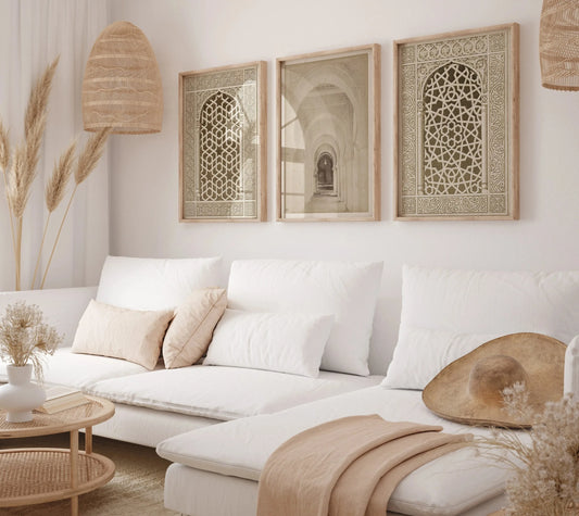 3pcs/set Islamic Mosque Window Canvas Posters Muslim Architectural Geometry Wall Art Prints for Middle Eastern Home Decor Gifts·