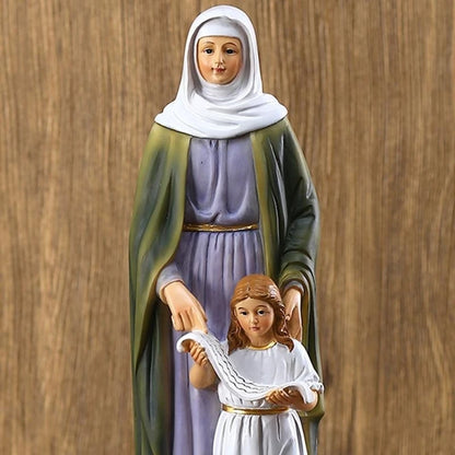 D8KF Virgin Mary with Saint Anne Blessed Catholic Sculpture Resin Christian Statue for Home Living Room Garden Church Decor