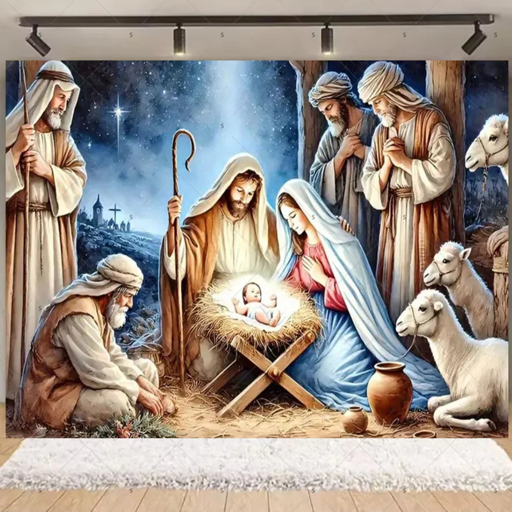 Birth of Jesus Background Party Decoration Supplies Merry Christmas Baby Shower Supplies Banner Backdrop Decor Photo Shoot Props