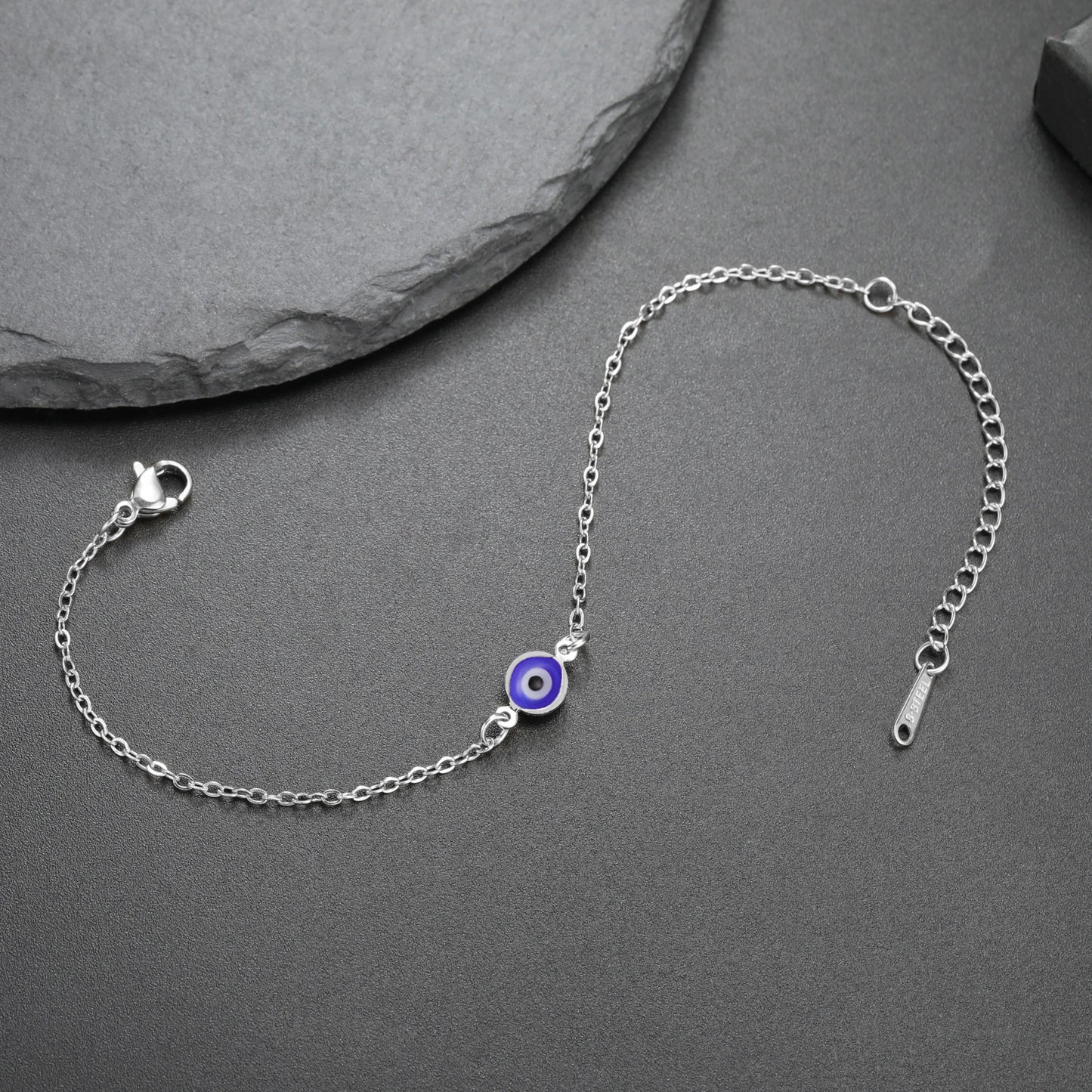 Lucktune Stainless Steel Turkey Evil Eye Bracelets for Women Flat Blue Evil Eye Lucky Chain Charm Bracelet Jewelry Pulsera Gifts